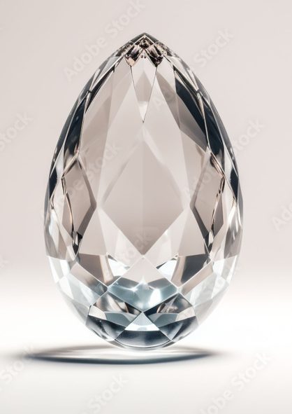 A singular crystal Easter egg stands on a light, neutral background, shining with clarity and precision, perfect for concepts of purity and elegance in luxury and glamour Easter decorations