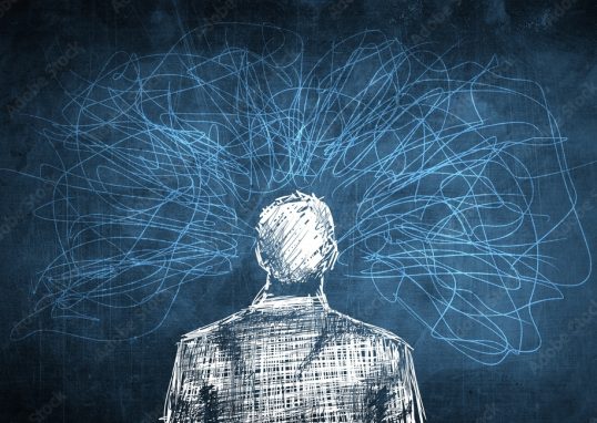 Sketch confused businessman concept, lot of crazy lines