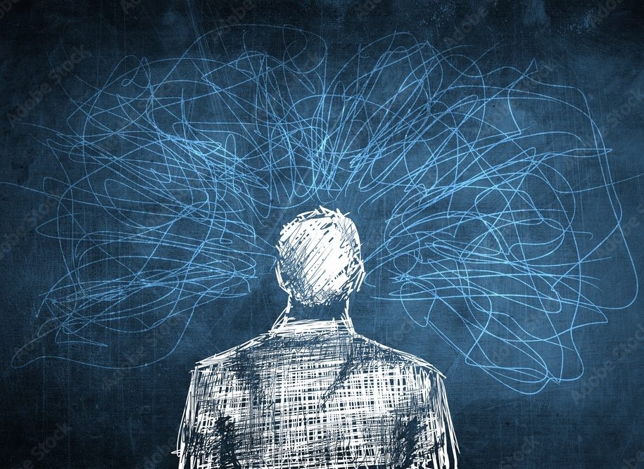 Sketch confused businessman concept, lot of crazy lines